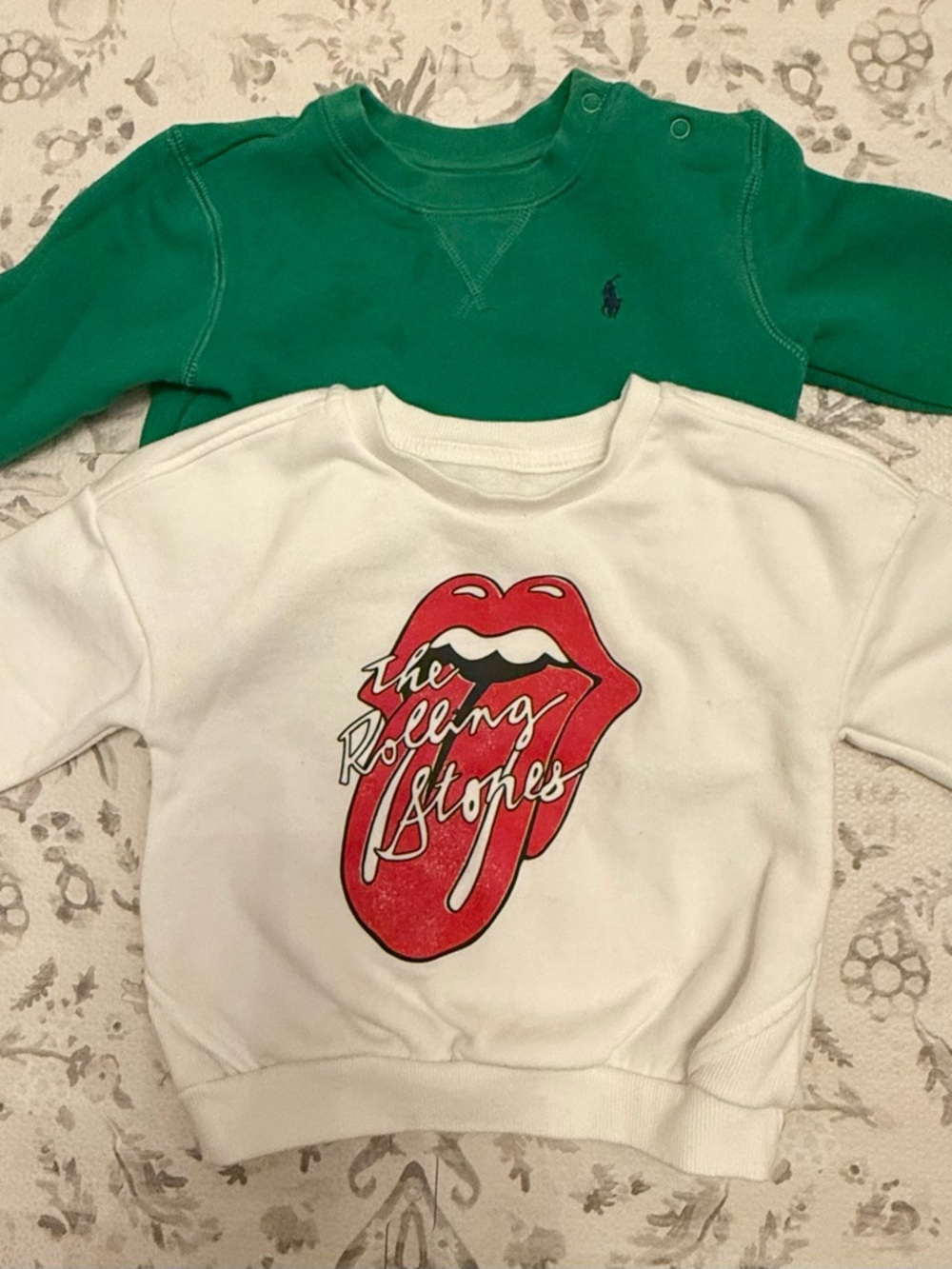 Ralph Lauren Green Crewneck & Rolling Stones White Graphic Sweatshirt Set - Kids